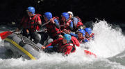 Technical advanced rafting course on the Isère River near Annecy